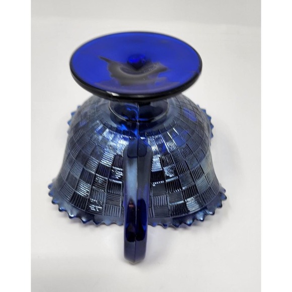 Northwood Cobalt Blue Fruits & Flowers Carnival Glass Handled Bonbon Dish - Picture 11 of 11